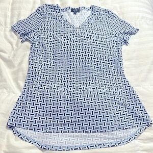 Jones New York - S/S V Neck Blue & White Blouse - Medium